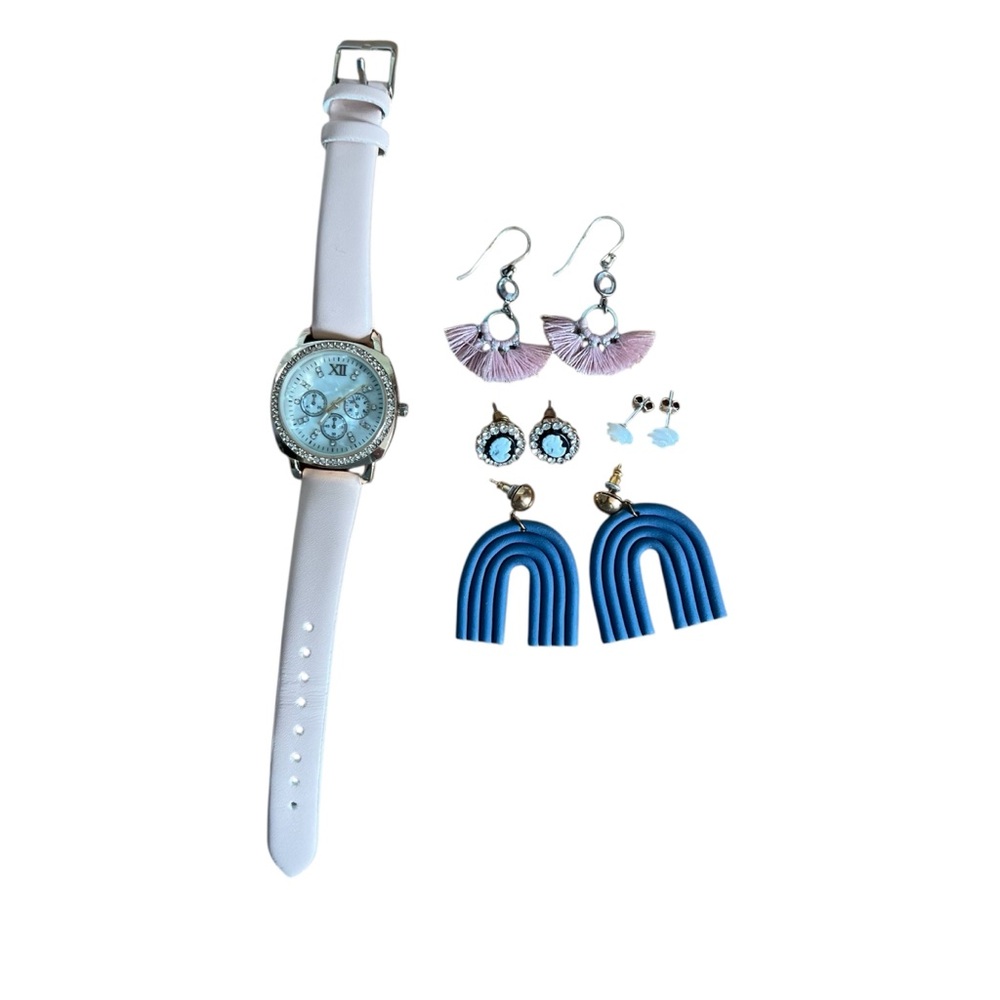 Womens Accessories Pink Faux Gold Watch Vintage Earrings Set